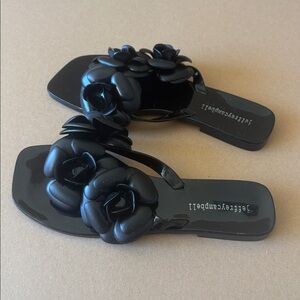 Jeffrey Campbell Floral  jelly slide sandals in black matte embellished flowers